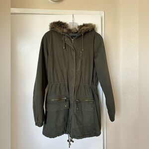 Banana Republic Olive Green Parka with Faux Fur Hood
